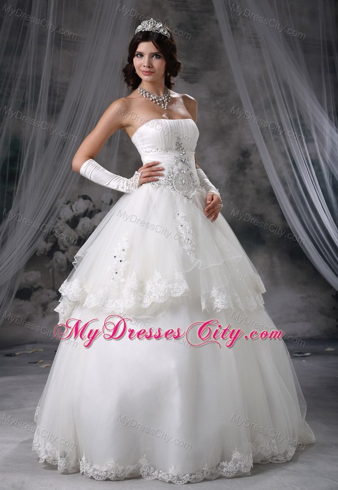 Pretty Two Layers with Lace Hem Strapless Beaded 2013 Dress for Brides