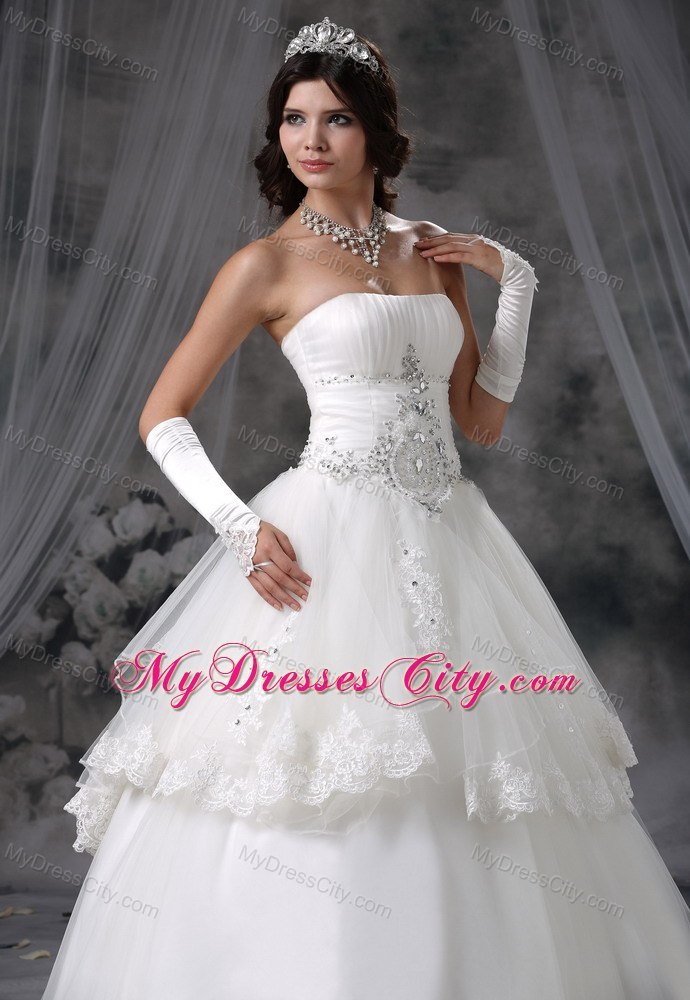 Pretty Two Layers with Lace Hem Strapless Beaded 2013 Dress for Brides