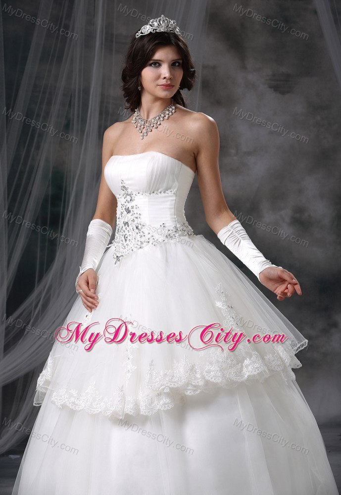 Pretty Two Layers with Lace Hem Strapless Beaded 2013 Dress for Brides