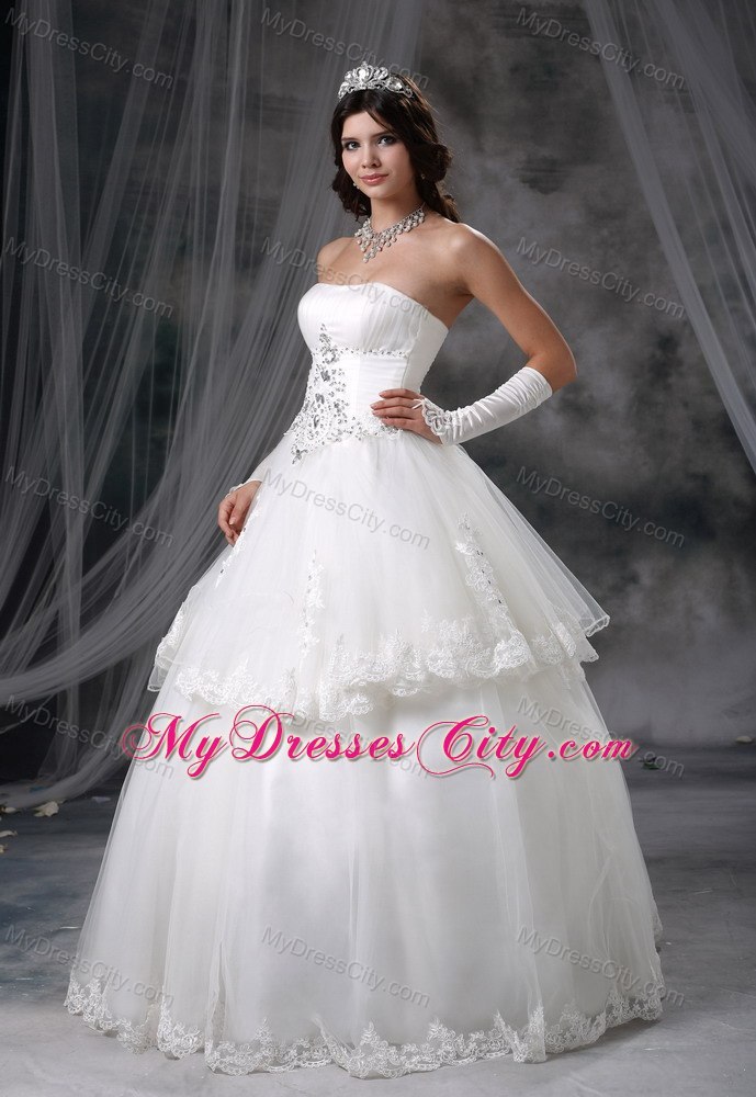 Pretty Two Layers with Lace Hem Strapless Beaded 2013 Dress for Brides