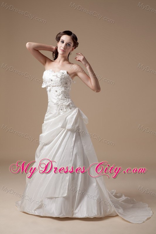 Appliques Sweetheart Brush Train Taffeta 2013 Wedding Bridal Gown