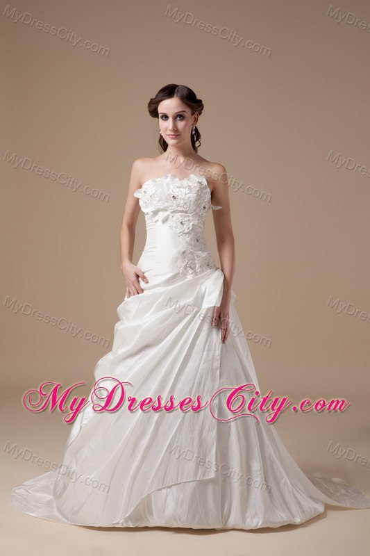 Appliques Sweetheart Brush Train Taffeta 2013 Wedding Bridal Gown