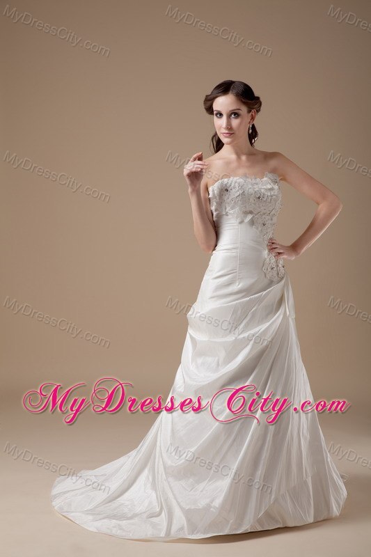 Appliques Sweetheart Brush Train Taffeta 2013 Wedding Bridal Gown