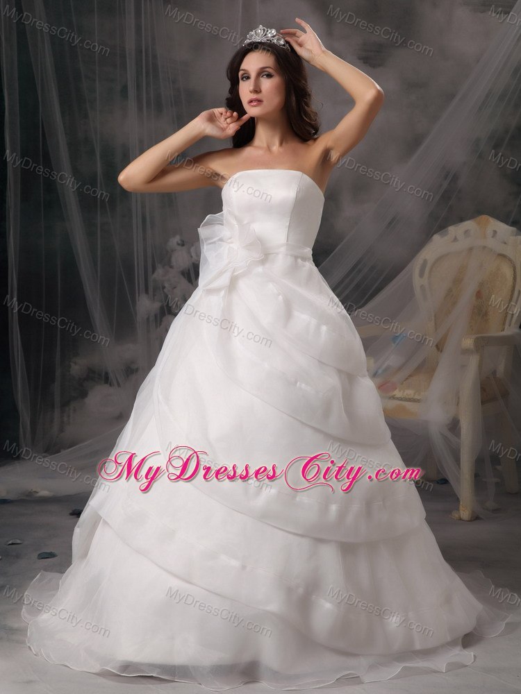 Elegant Flowers Organza Layers Brush Train Wedding Reception Dress