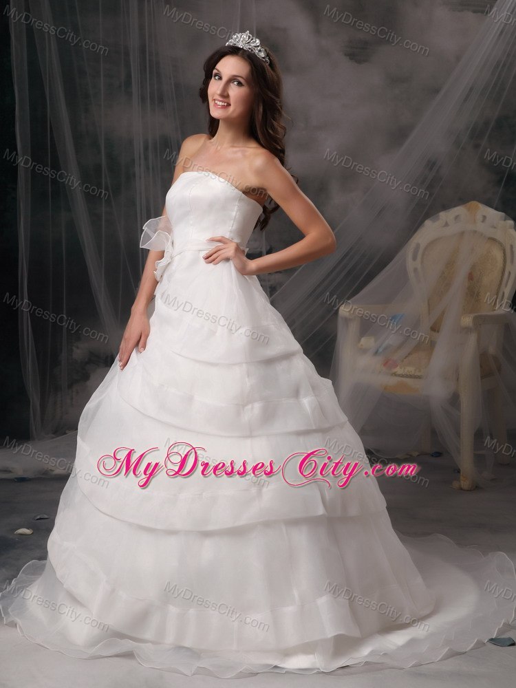 Elegant Flowers Organza Layers Brush Train Wedding Reception Dress