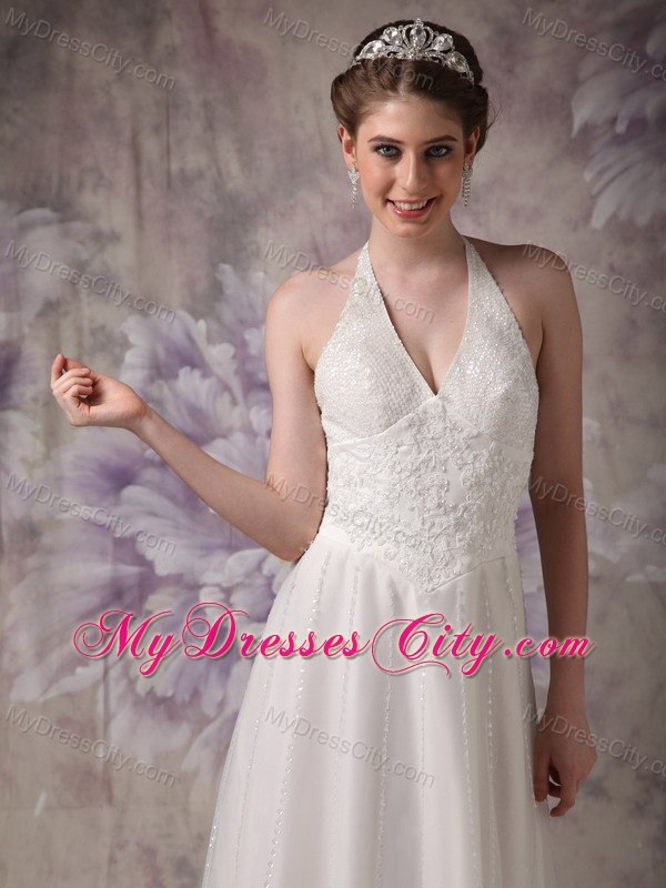 Pretty Embroidery with Beading for 2013 Halter Empire Dress for Brides