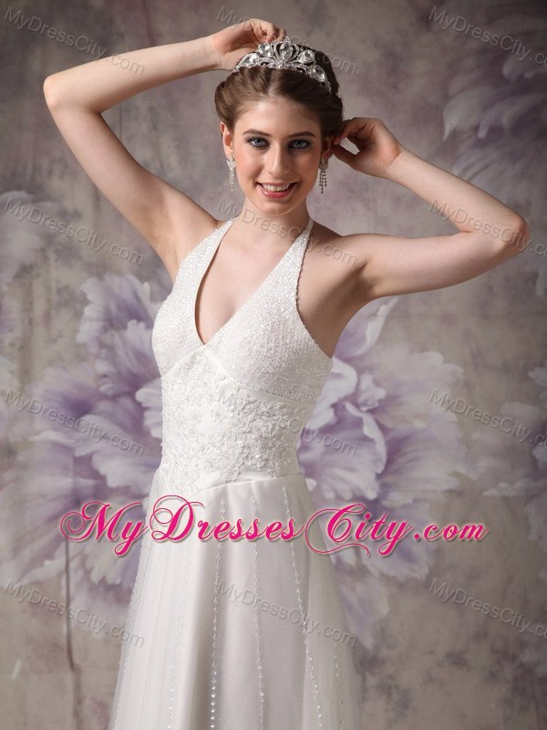 Pretty Embroidery with Beading for 2013 Halter Empire Dress for Brides