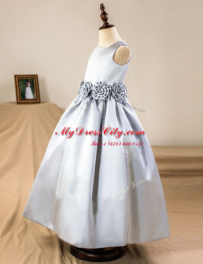 Artistic Floor Length A-line Sleeveless Silver Toddler Flower Girl Dress Zipper