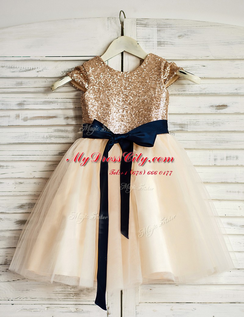 Ideal Scoop Tulle Sleeveless Mini Length Toddler Flower Girl Dress and Sashes ribbons and Sequins