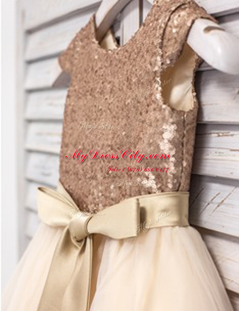 Ideal Scoop Tulle Sleeveless Mini Length Toddler Flower Girl Dress and Sashes ribbons and Sequins