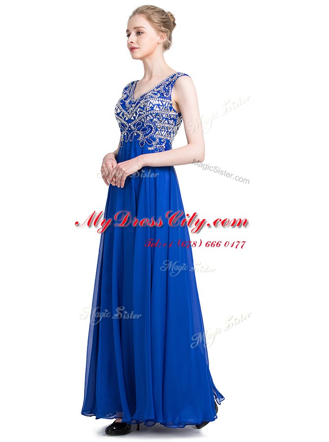 Royal Blue Sleeveless Chiffon Zipper Evening Dress for Prom and Party