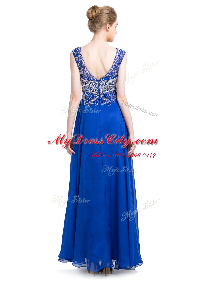 Royal Blue Sleeveless Chiffon Zipper Evening Dress for Prom and Party