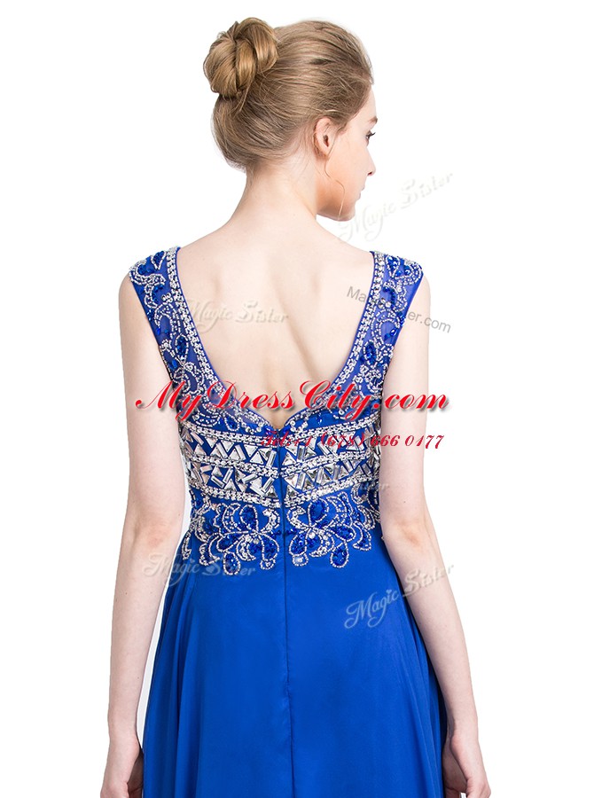 Royal Blue Sleeveless Chiffon Zipper Evening Dress for Prom and Party