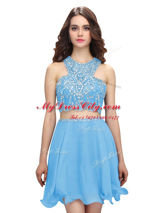 Scoop Chiffon Sleeveless Mini Length Womens Party Dresses and Beading