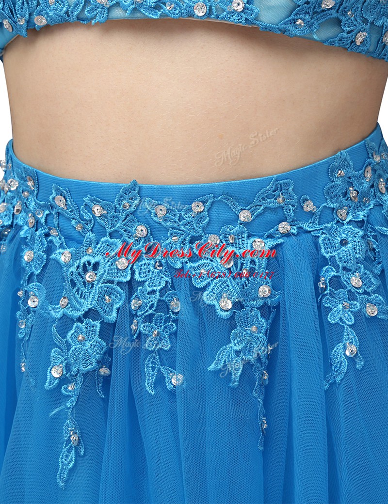 Empire Baby Blue Bateau Tulle Sleeveless Mini Length Zipper