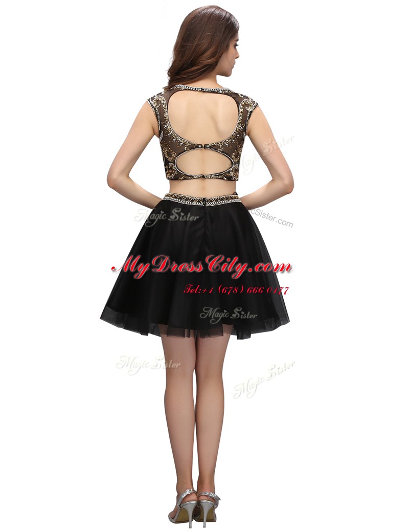 Black Sleeveless Knee Length Beading Backless