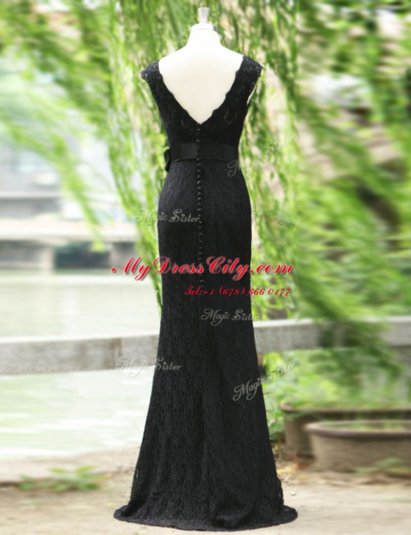 Black Mermaid Lace Scoop Sleeveless Lace Floor Length Zipper Homecoming Dress