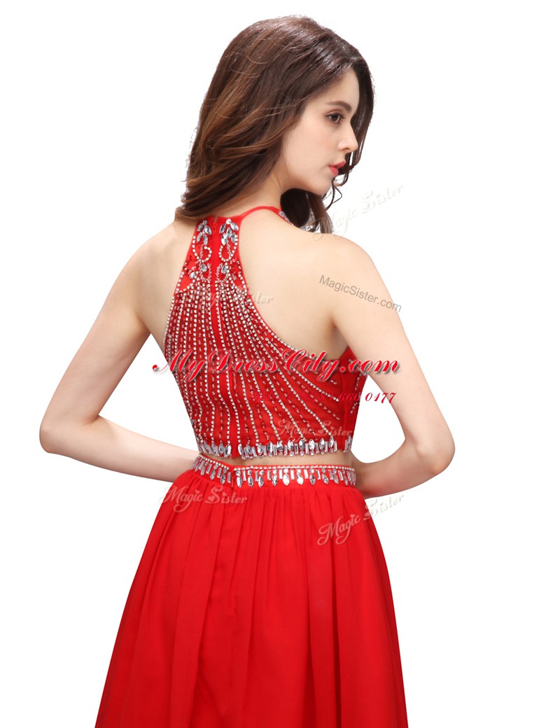 Stunning Knee Length Empire Sleeveless Coral Red Dress for Prom Zipper