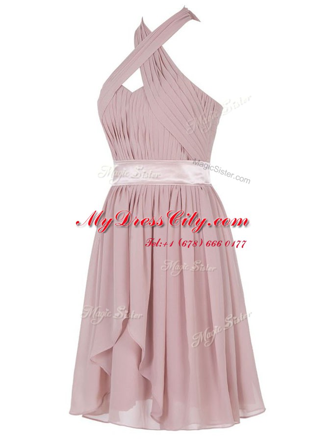 Pink Sweetheart Neckline Ruching Prom Gown Sleeveless Backless