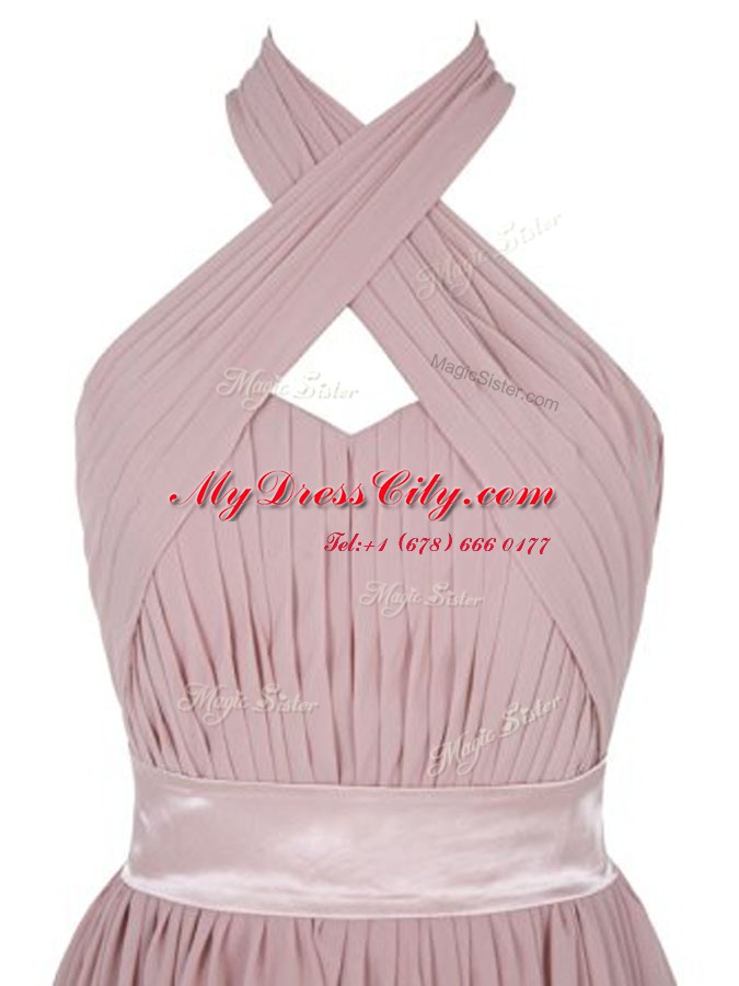 Pink Sweetheart Neckline Ruching Prom Gown Sleeveless Backless