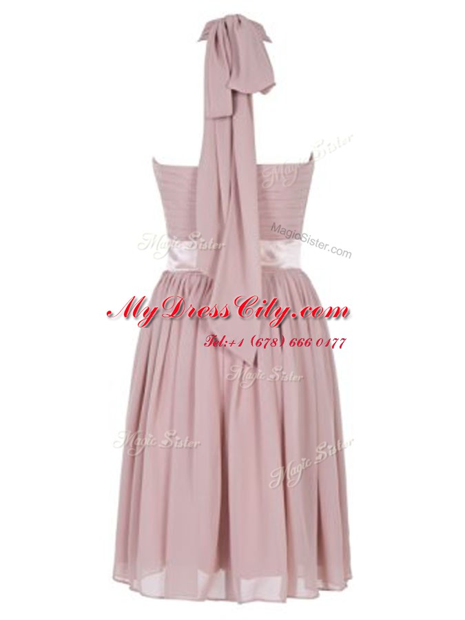 Pink Sweetheart Neckline Ruching Prom Gown Sleeveless Backless