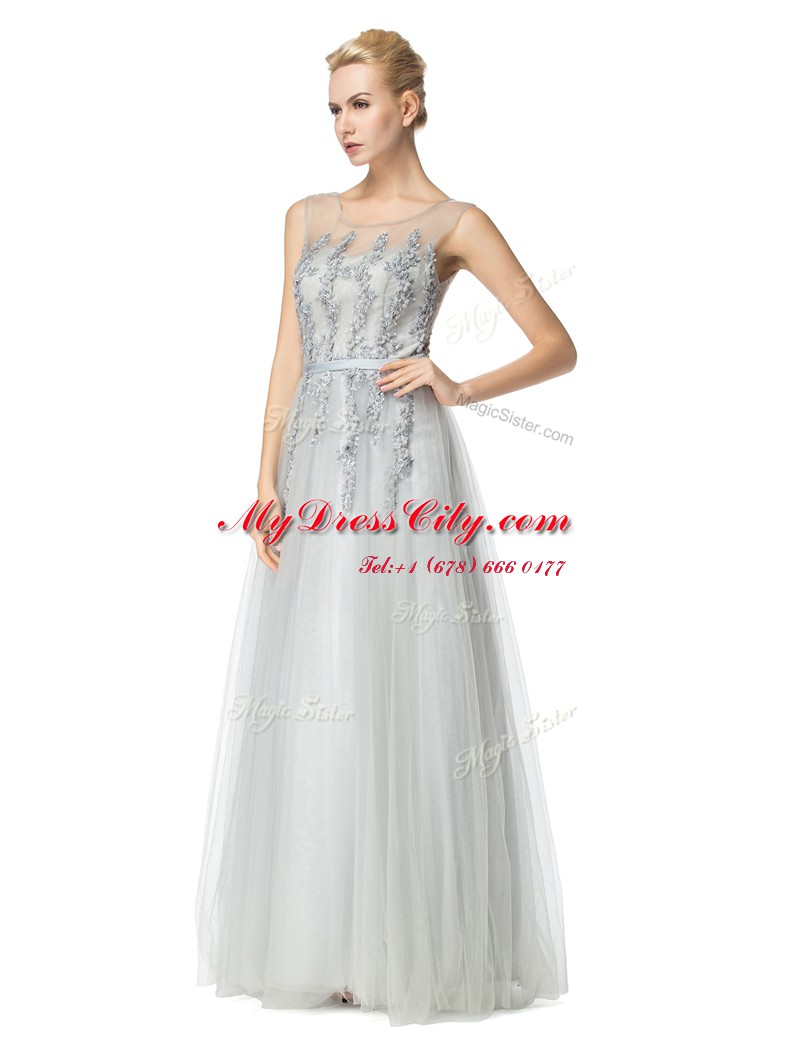 Scoop Sleeveless Zipper Floor Length Appliques