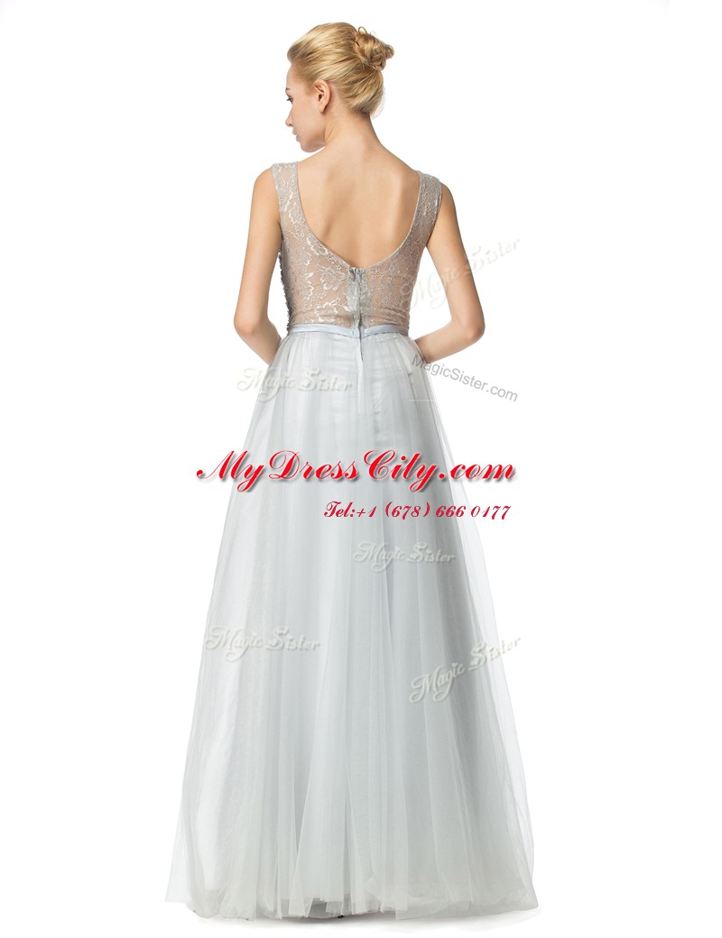 Scoop Sleeveless Zipper Floor Length Appliques