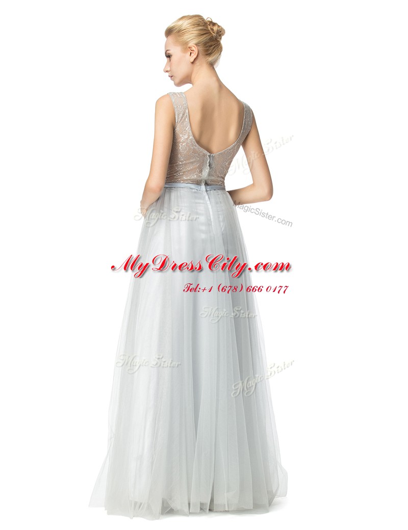 Scoop Sleeveless Zipper Floor Length Appliques