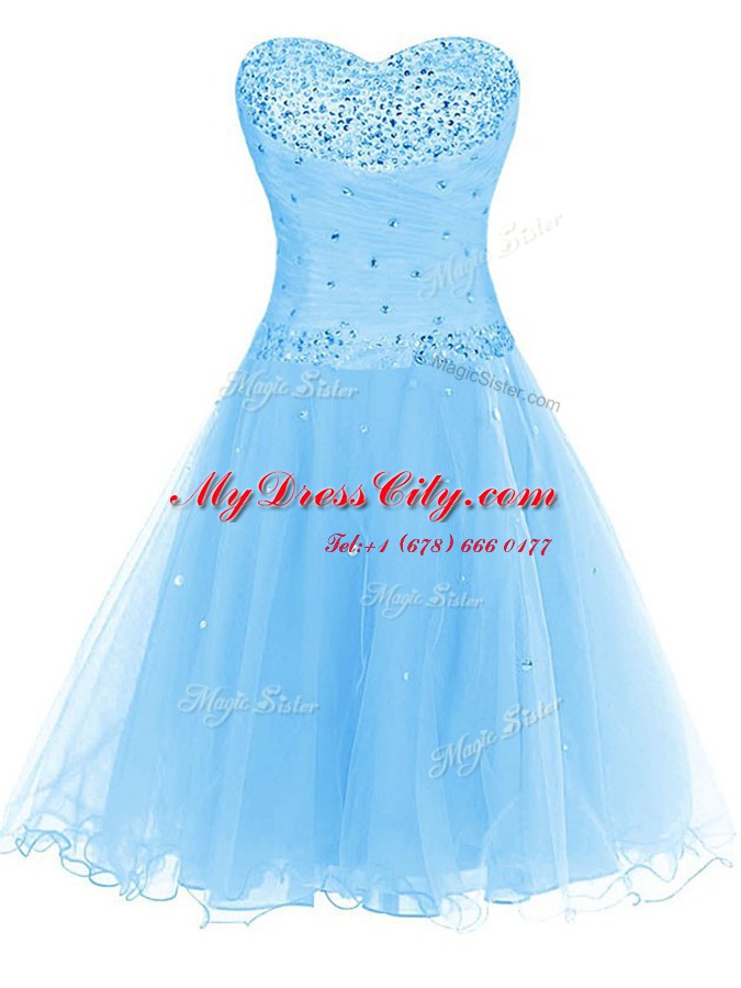 Glamorous Blue Sleeveless Organza Lace Up for Prom and Party