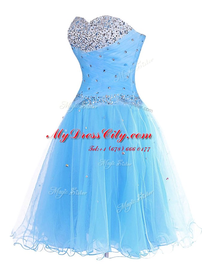 Glamorous Blue Sleeveless Organza Lace Up for Prom and Party