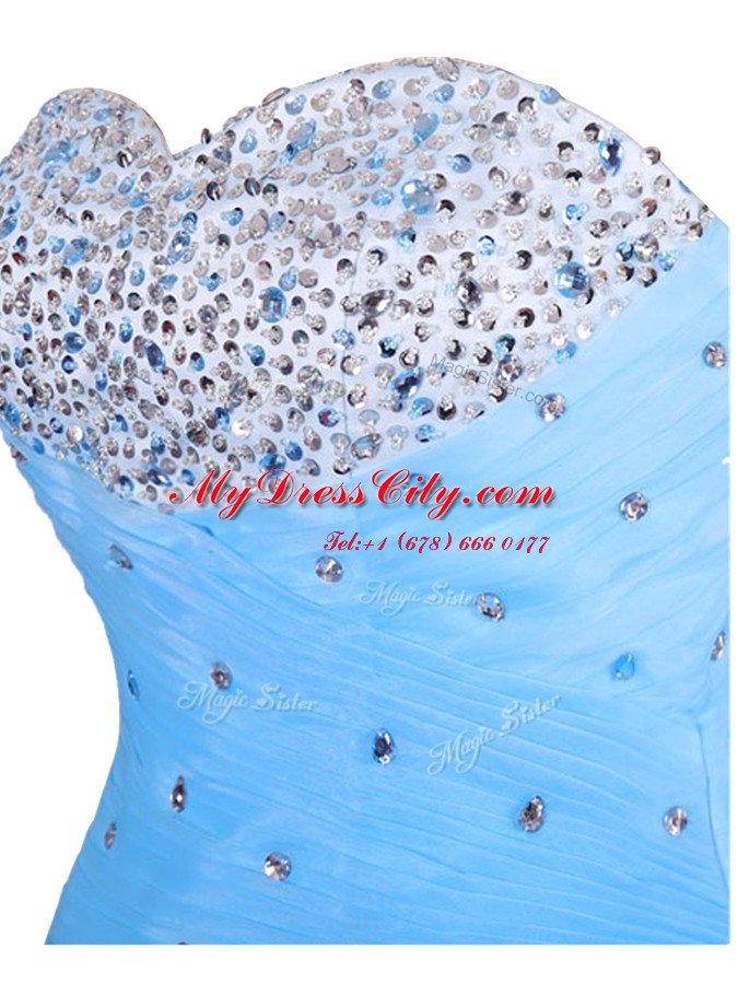 Glamorous Blue Sleeveless Organza Lace Up for Prom and Party