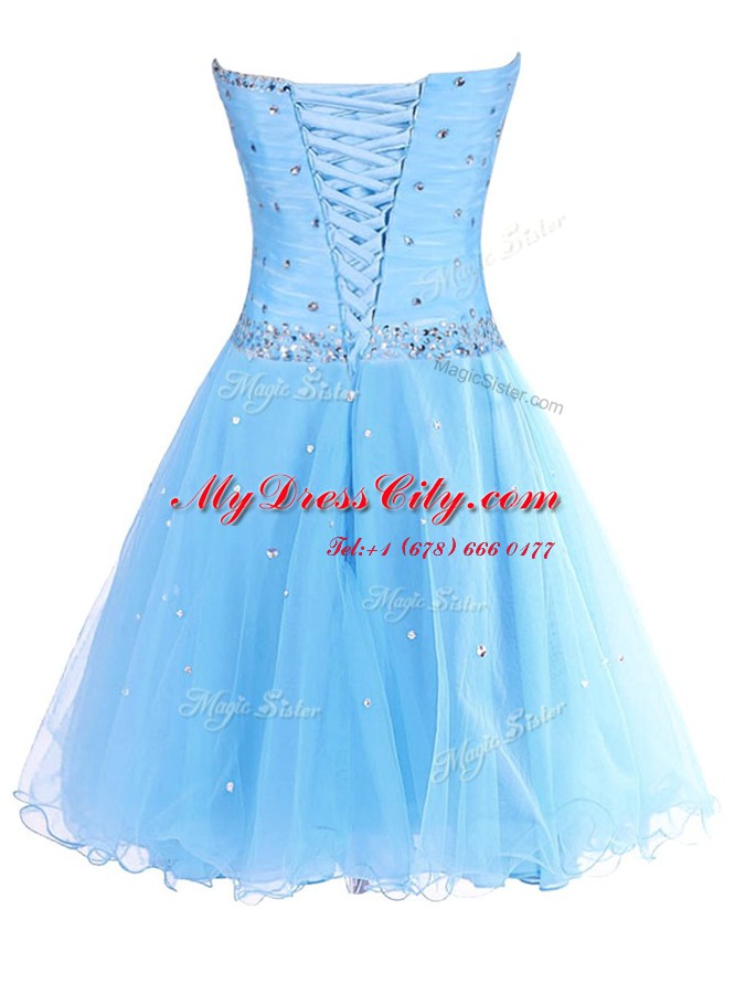 Glamorous Blue Sleeveless Organza Lace Up for Prom and Party