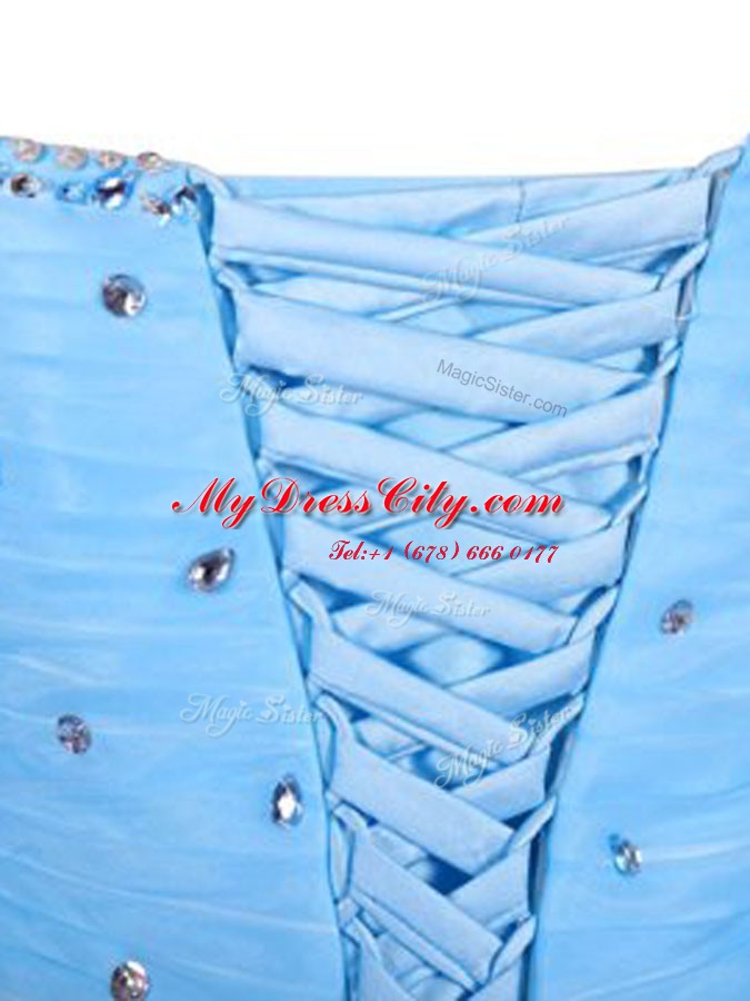 Glamorous Blue Sleeveless Organza Lace Up for Prom and Party