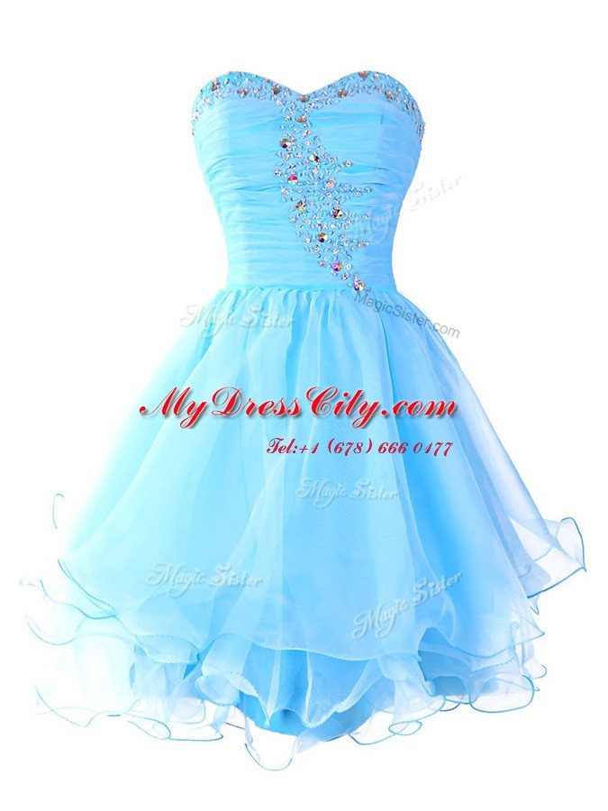 Spectacular Beading and Ruffled Layers Prom Party Dress Aqua Blue Lace Up Sleeveless Mini Length