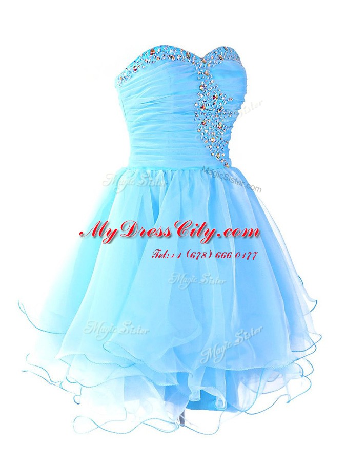 Spectacular Beading and Ruffled Layers Prom Party Dress Aqua Blue Lace Up Sleeveless Mini Length