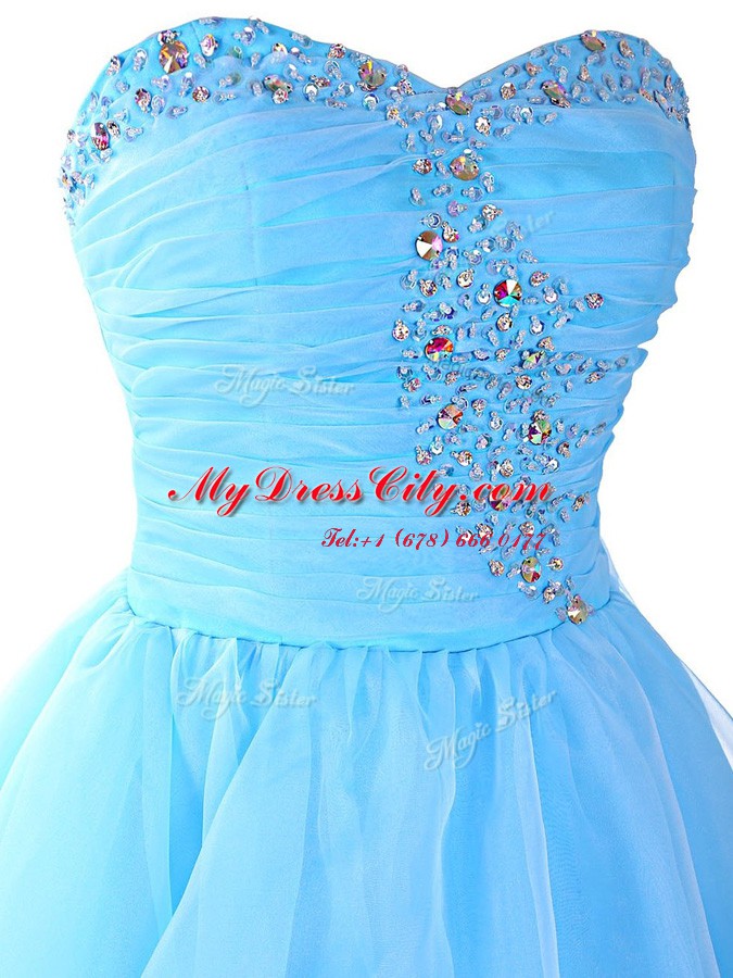 Spectacular Beading and Ruffled Layers Prom Party Dress Aqua Blue Lace Up Sleeveless Mini Length