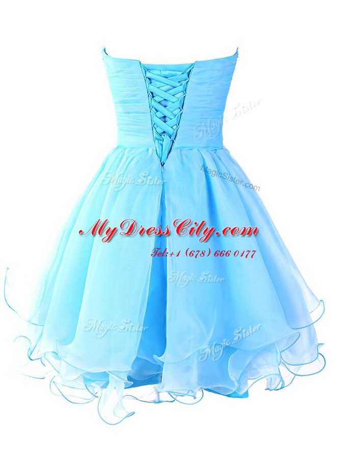 Spectacular Beading and Ruffled Layers Prom Party Dress Aqua Blue Lace Up Sleeveless Mini Length