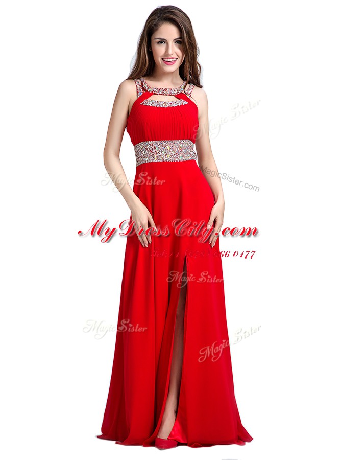 Red Sleeveless Silk Like Satin Zipper Prom Dress for Prom and Party