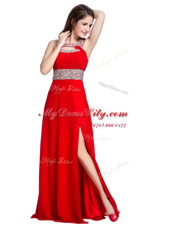 Red Sleeveless Silk Like Satin Zipper Prom Dress for Prom and Party