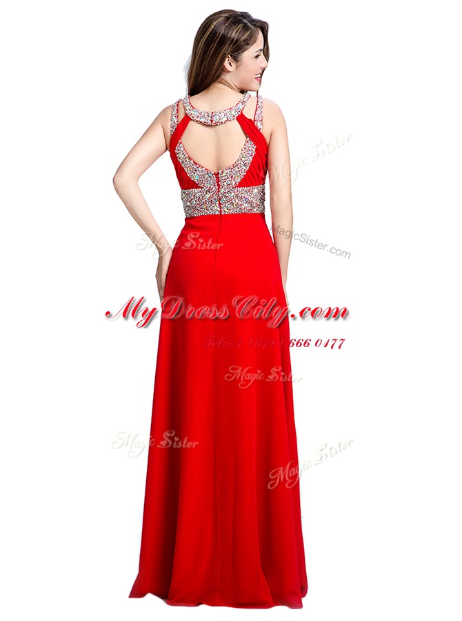 Red Sleeveless Silk Like Satin Zipper Prom Dress for Prom and Party