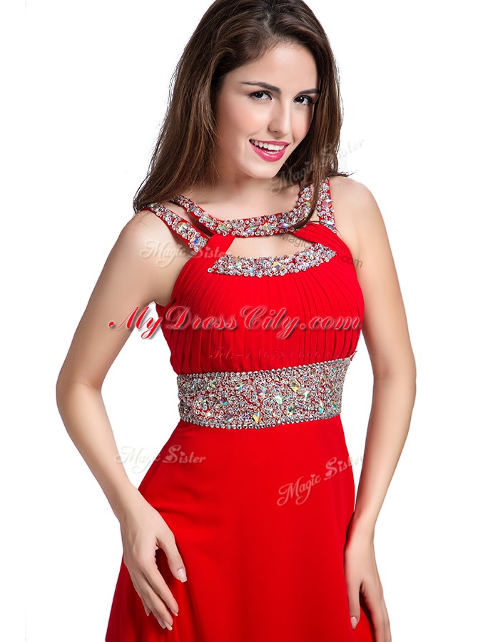 Red Sleeveless Silk Like Satin Zipper Prom Dress for Prom and Party