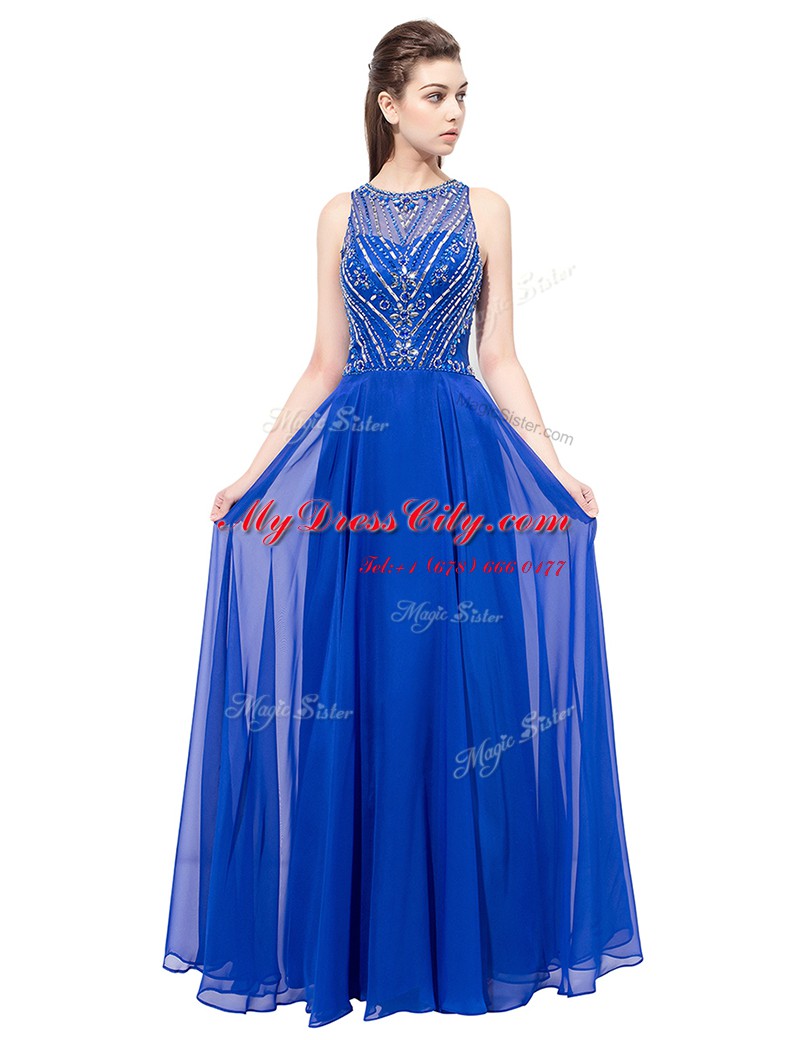 Scoop Sleeveless Beading Zipper Prom Party Dress