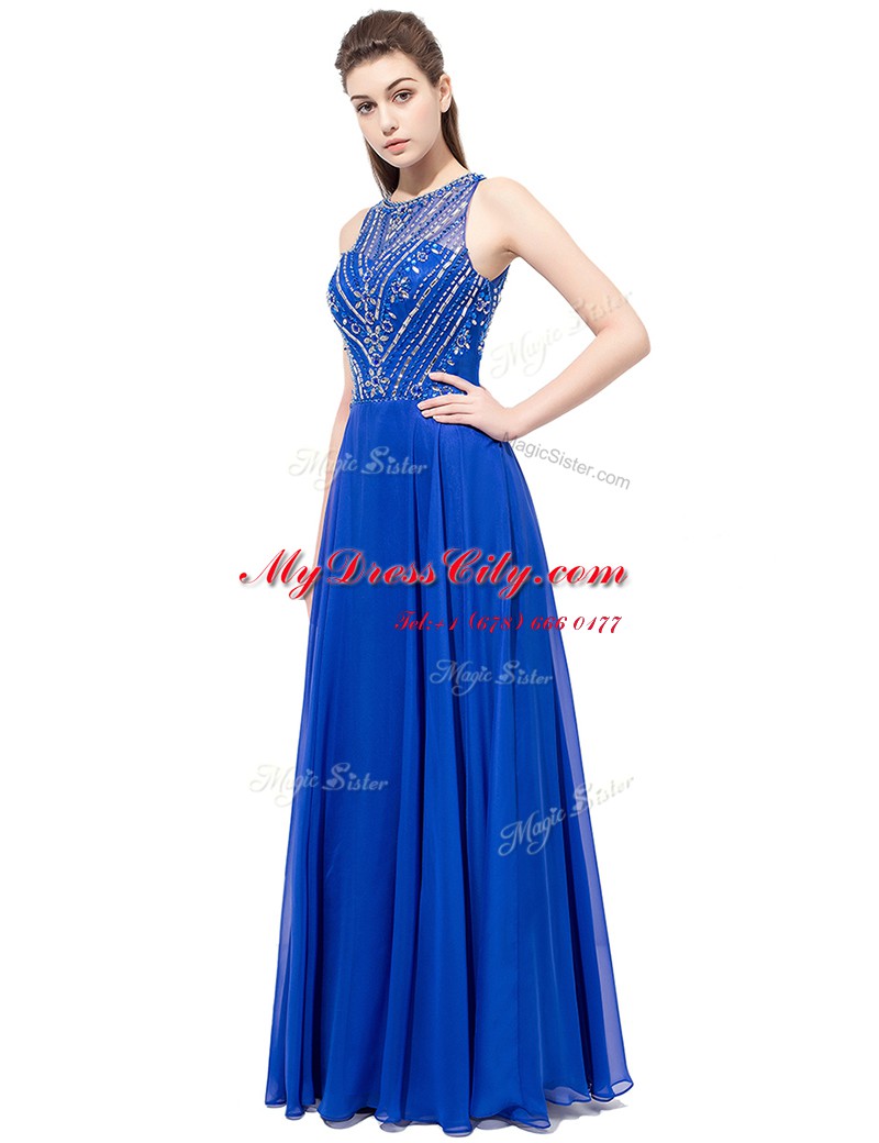 Scoop Sleeveless Beading Zipper Prom Party Dress