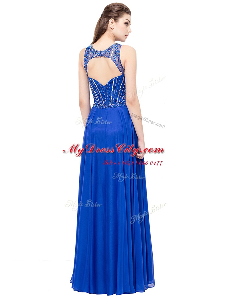 Scoop Sleeveless Beading Zipper Prom Party Dress