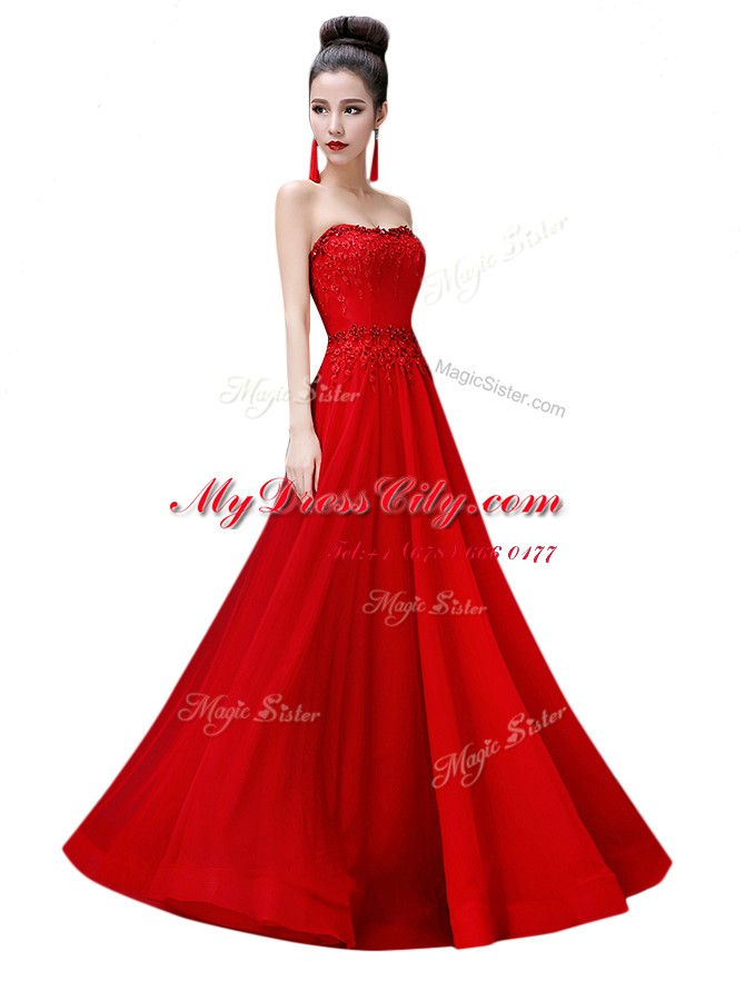 Inexpensive Chiffon Sleeveless Floor Length Prom Party Dress and Beading