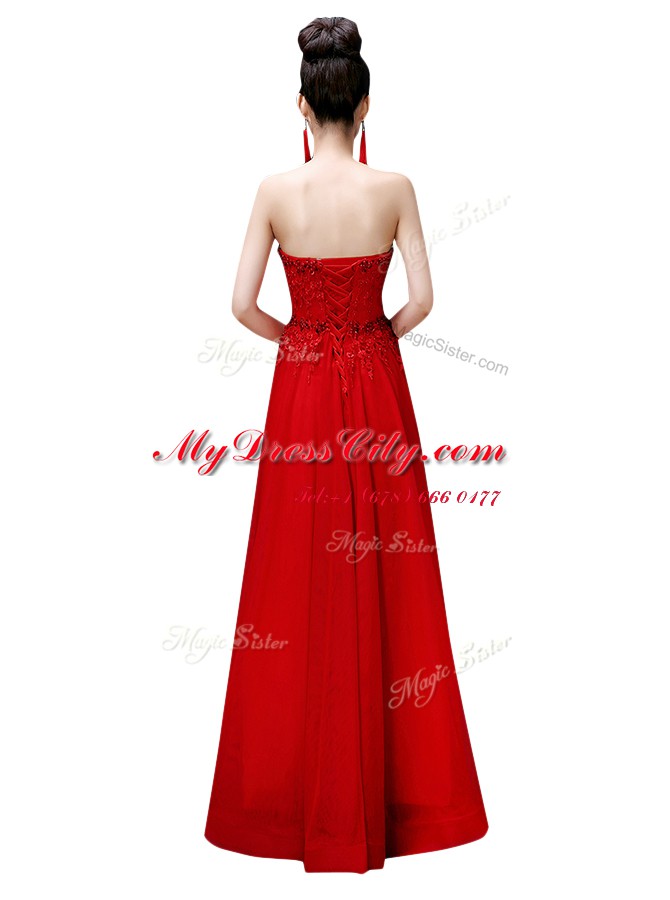 Inexpensive Chiffon Sleeveless Floor Length Prom Party Dress and Beading