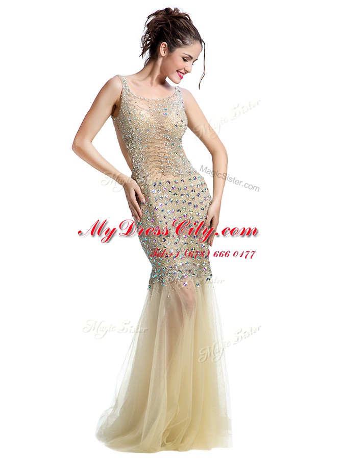 Spectacular Mermaid Sleeveless Backless Floor Length Beading Prom Gown