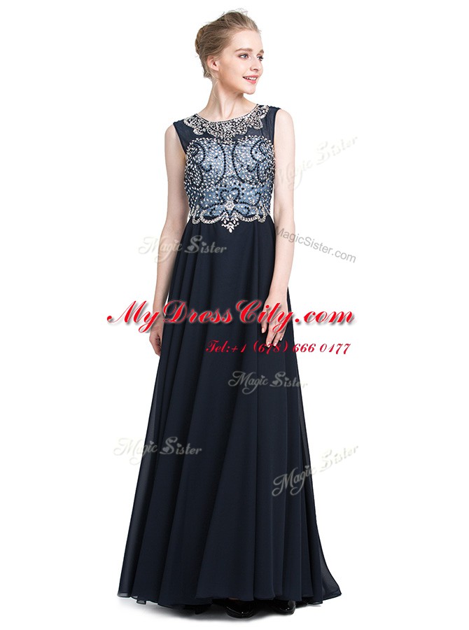 Scoop Sleeveless Brush Train Zipper With Train Beading Prom Dresses