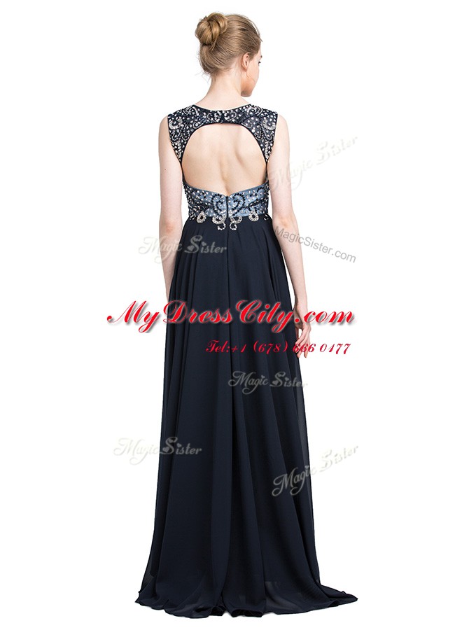 Scoop Sleeveless Brush Train Zipper With Train Beading Prom Dresses