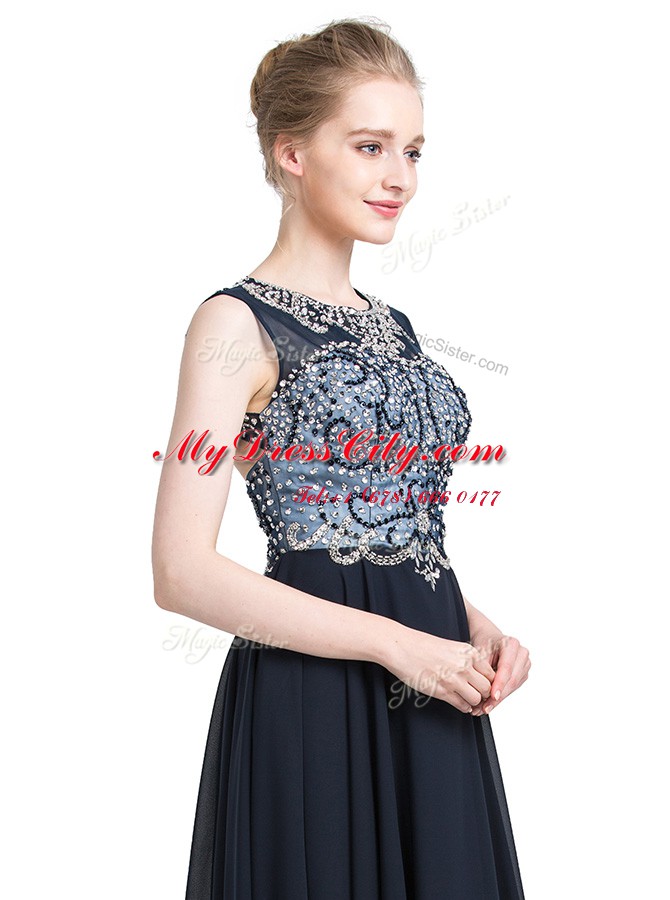 Scoop Sleeveless Brush Train Zipper With Train Beading Prom Dresses